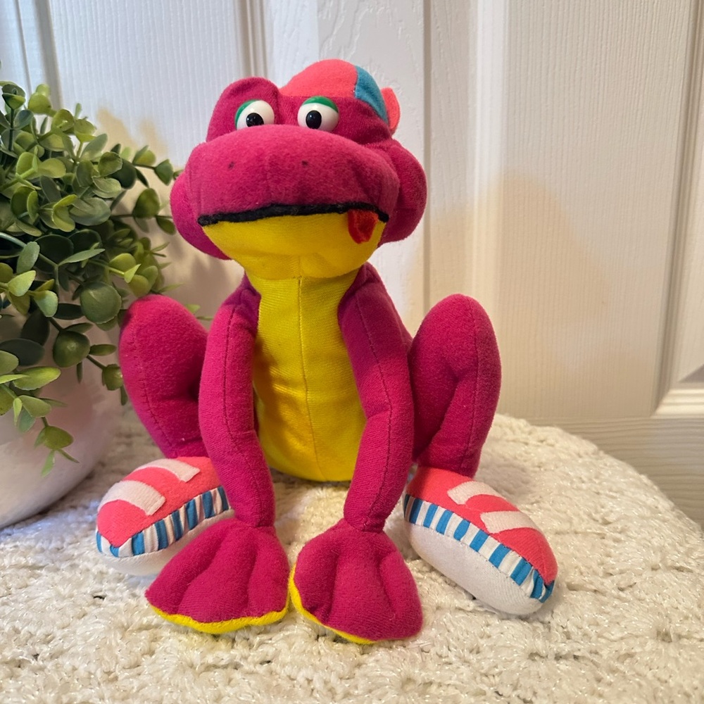 Vintage 1997 Colorful Plush Frog Toy Rare